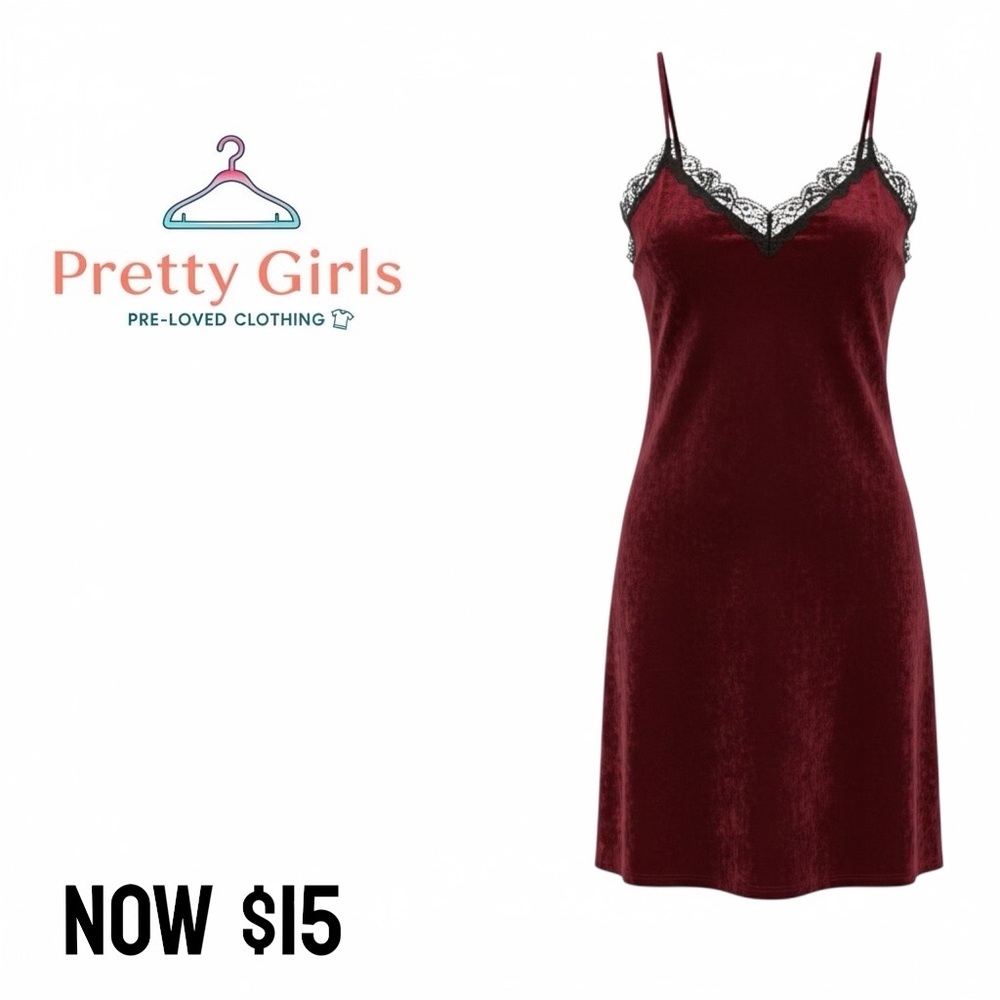 Burgundy Lace Trim Slip Dress